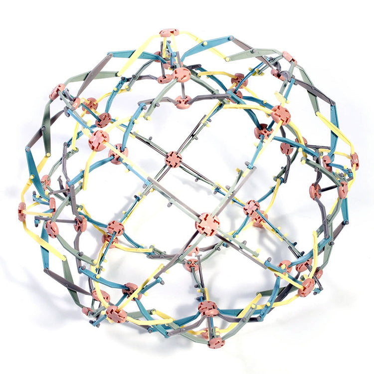 Geometric ball made of interlocking rods on a white background
