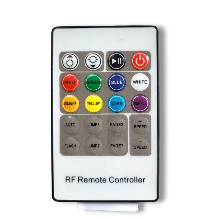 Front view of a spare bubble tube remote controller with coloured light buttons