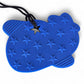 Blue bear-shaped object with star patterns on a white background