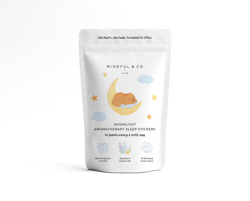 Packaging of Mindful & Co Moonlight Aromatherapy Sleep Stickers on a white background