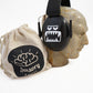 Black monster ear defenders from the Brightspark kit shown on a mannequin with storage bag