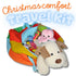 Colorful travel kit with plush toys and items on a white background