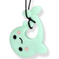 Mint green character with a sad expression on a white background