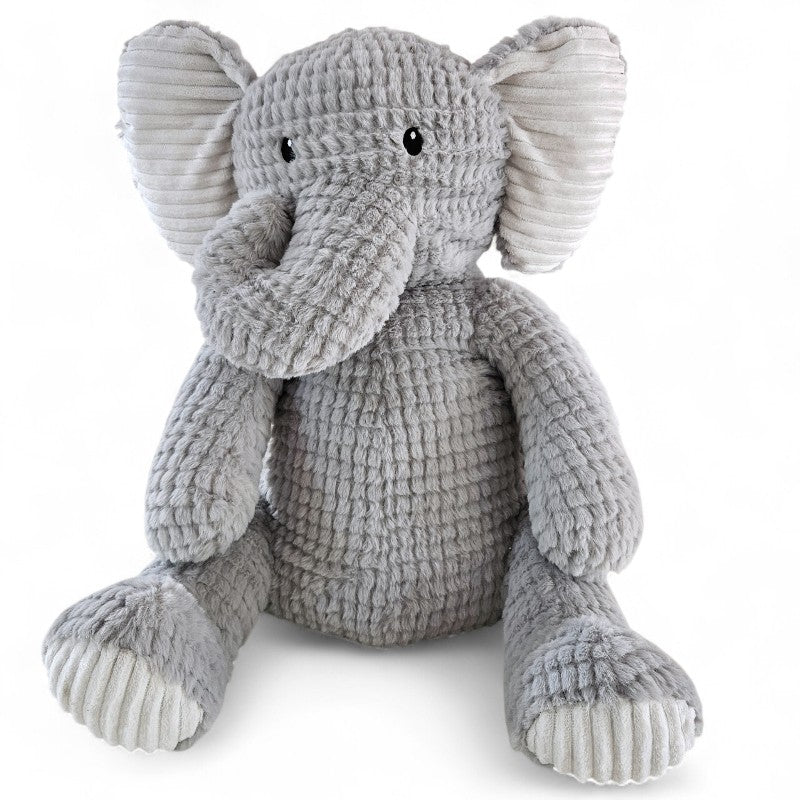 Plush elephant toy on a white background
