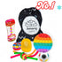Sensory Sam No. 1 fidget toy bundle with rainbow pop it, timer, textured toys and drawstring bag.