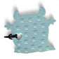 Light blue silicone mold with a black handle on a white background