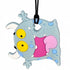 Colorful cartoon-like fish-shaped keychain with yellow eyes and pink interior on a white background