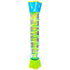 Clear glitter fountain spiral tube with a green internal spiral, blue top and lime green base.