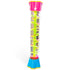 Clear glitter fountain spiral tube with a green internal spiral, pink top and blue base.