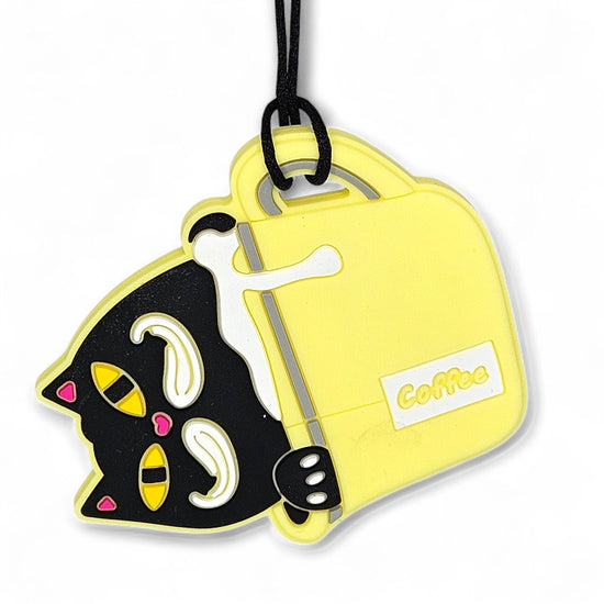 Yellow bag with a black cat design and &