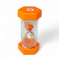 Orange hourglass with a 10-minute timer on a white background