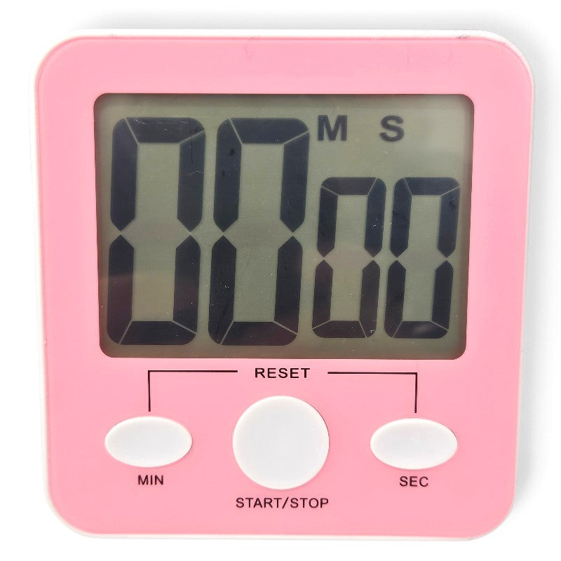 Front view of the pink Jumbo Timer showing a large 00:00 display and three white control buttons.