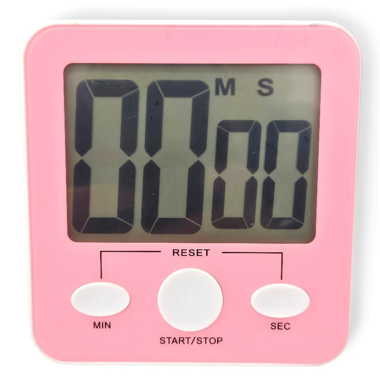 Front view of the pink Jumbo Timer showing a large 00:00 display and three white control buttons.