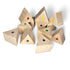 Wooden triangular pieces from the Kidpik Weight Memory Game with coloured dots.