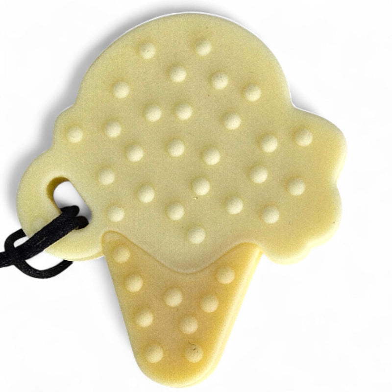 Ice cream cone-shaped object with a textured surface on a white background