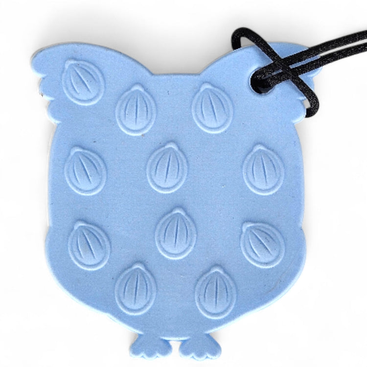 Blue silicone keychain with textured surface on a white background