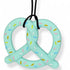 Light blue pretzel-shaped toy with colorful sprinkles on a white background
