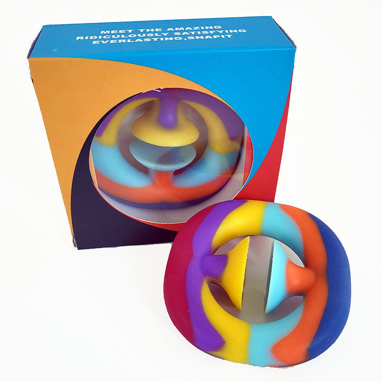 Colorful spiral object with packaging on a white background