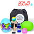 Collection of sensory toys including a black drawstring bag labeled &