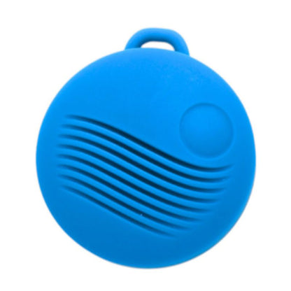 Blue silicone keychain with textured surface on a white background