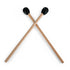 A pair of wooden spare zen drum sticks with black round mallet heads.