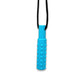 A blue sensory chew necklace with a textured surface designed for moderate to firm chewing.