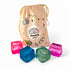 Colorful sensory ice cubes with a drawstring bag labeled &