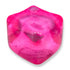A hand squeezing a pink stress cube toy, which is designed to be squished and squeezed back to its original shape.