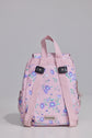 Pink floral backpack on a gray background