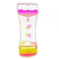 A portable bubble timer with multicolored liquid inside, designed to be used like a lava lamp.