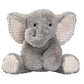 A gray plush elephant toy with a soft texture, designed for cuddling.