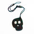 A silicone skully pendant necklace with a breakaway cord, primarily black in color with a textured design.