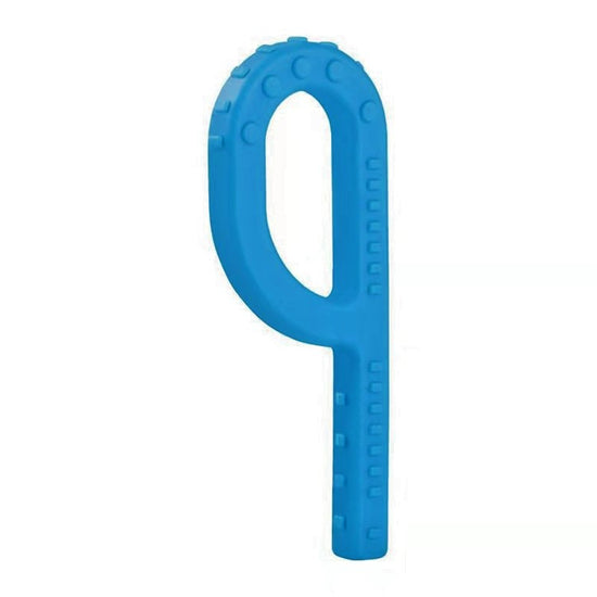 A blue tough guy grip stick with textured patterns for sensory input.